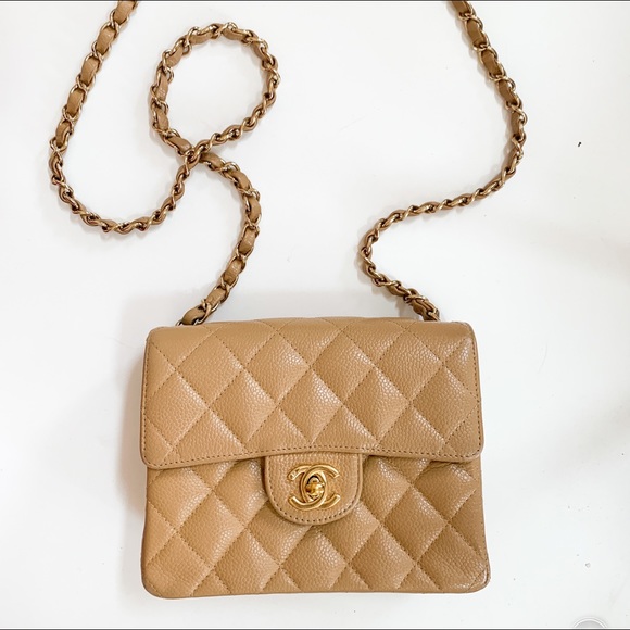 CHANEL Handbags - ❌SOLD❌ RARE Vintage Chanel Mini Square Beige w/GHW